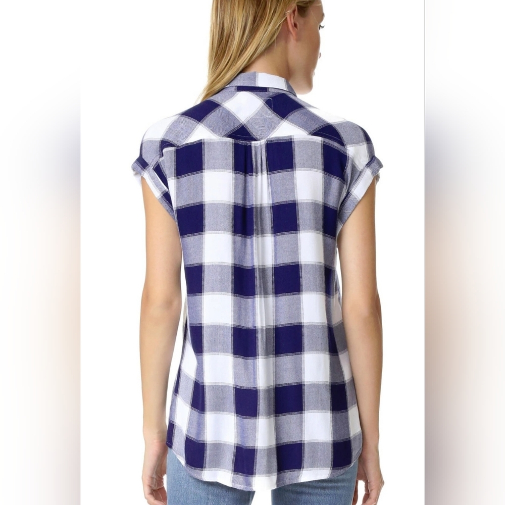 Rails Women's Britt Rolled Sleeve Button Down Plaid Shirt Blue/White Size Medium - Picture 4 of 15